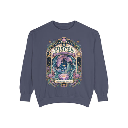Pisces Zodiac Garment-Dyed Sweatshirt – Mystic Fish Artwork
