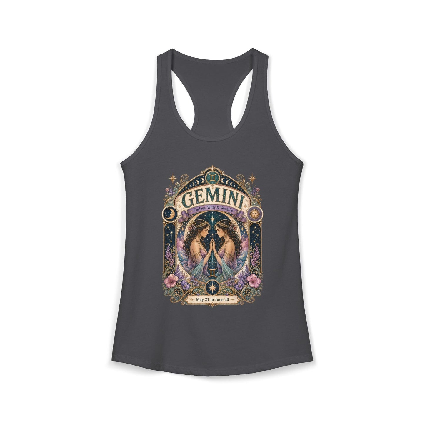 Gemini Zodiac Women's Racerback Tank – Ornate Twins Artwork