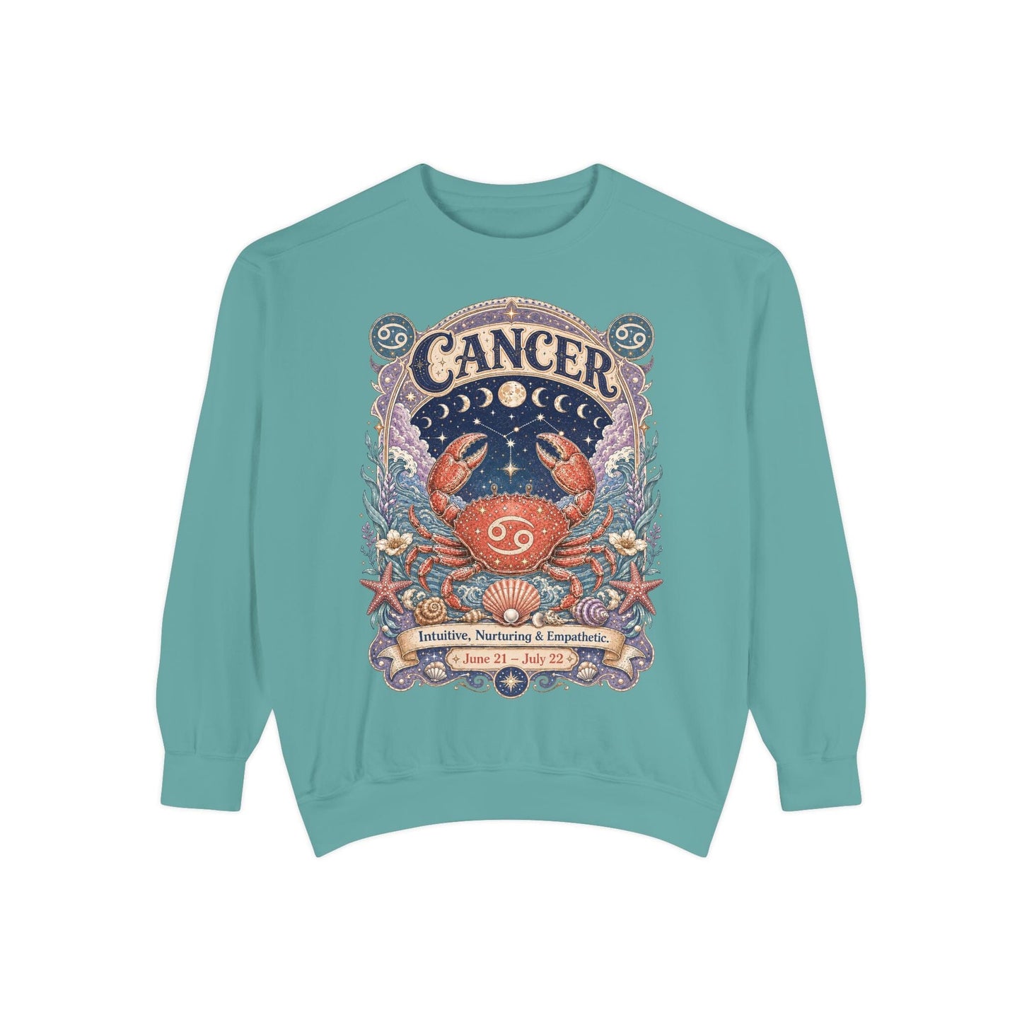 Cancer Zodiac Garment-Dyed Sweatshirt – Mystic Crab Artwork