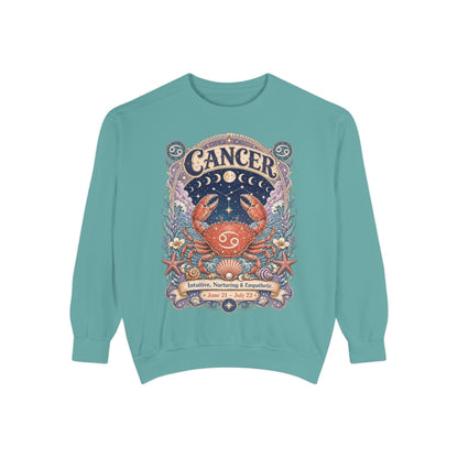 Cancer Zodiac Garment-Dyed Sweatshirt – Mystic Crab Artwork