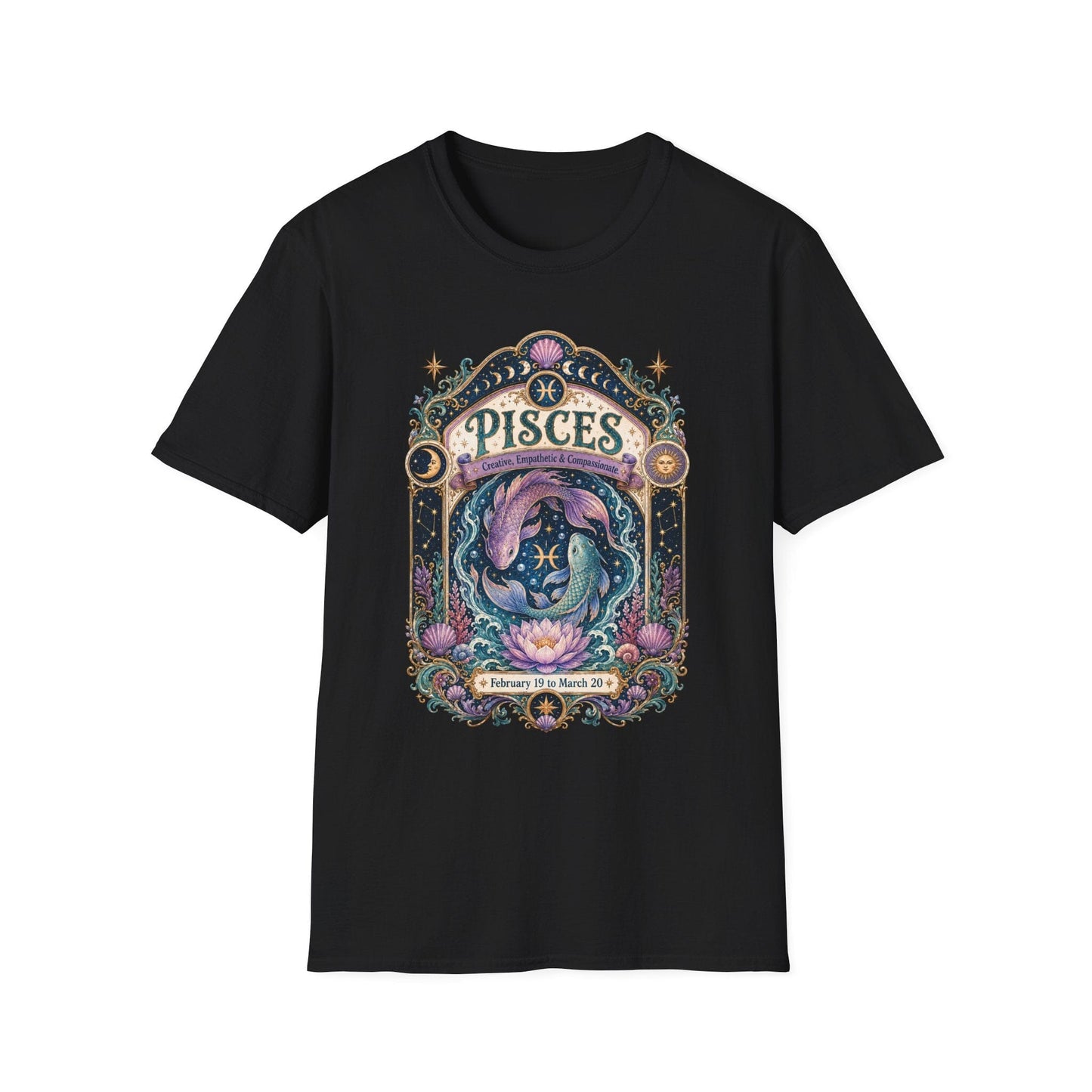 Pisces Zodiac Softstyle T-Shirt – Celestial Fish Artwork