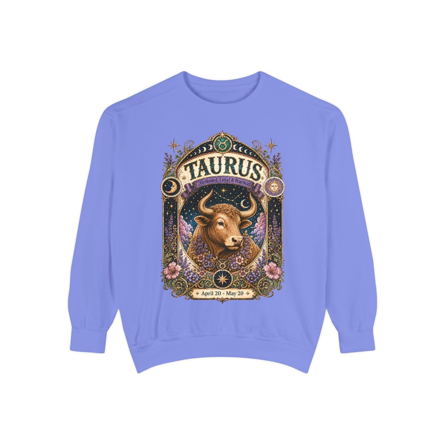 Taurus Zodiac Garment-Dyed Sweatshirt – Mystic Bull Artwork
