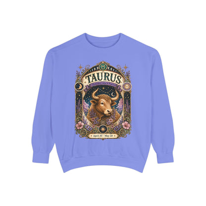 Taurus Zodiac Garment-Dyed Sweatshirt – Mystic Bull Artwork