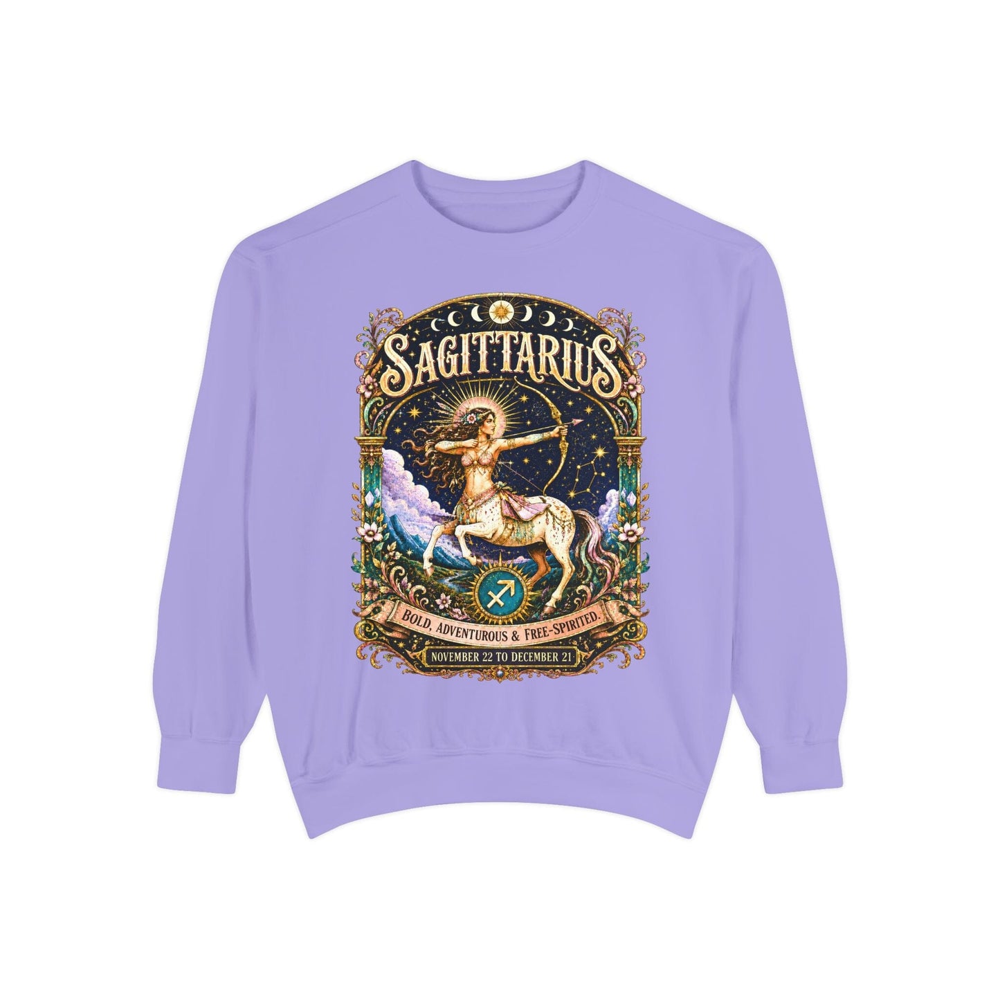 Sagittarius Zodiac Garment-Dyed Sweatshirt – Mystic Archer Artwork