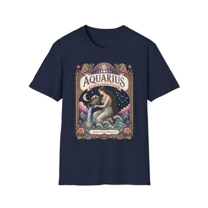 Aquarius Zodiac Softstyle T-Shirt – Celestial Water Bearer Artwork