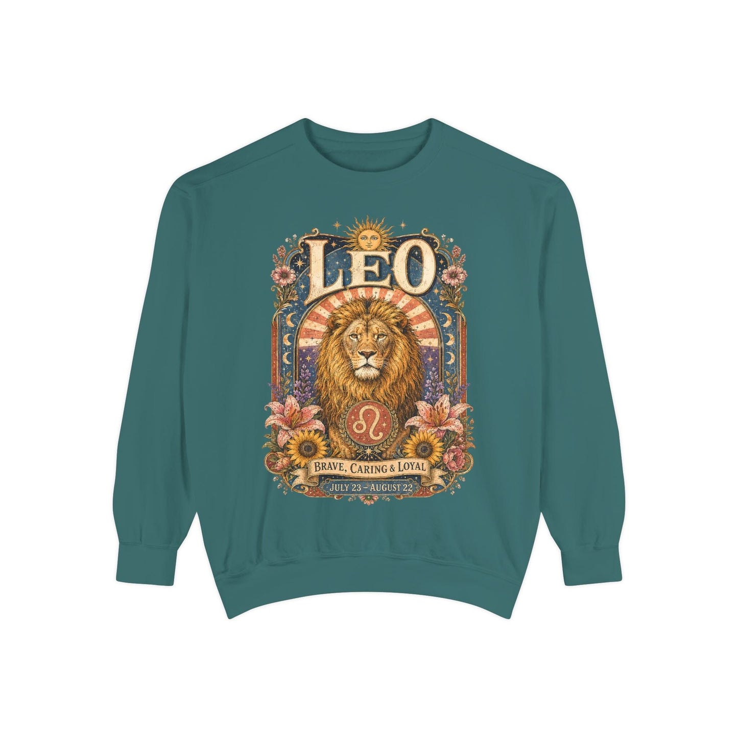 Leo Zodiac Garment-Dyed Sweatshirt – Mystic Lion Artwork