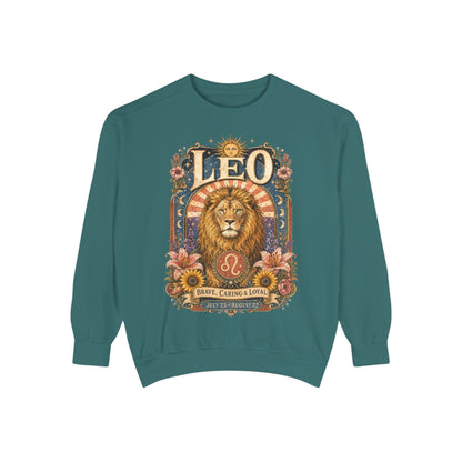 Leo Zodiac Garment-Dyed Sweatshirt – Mystic Lion Artwork
