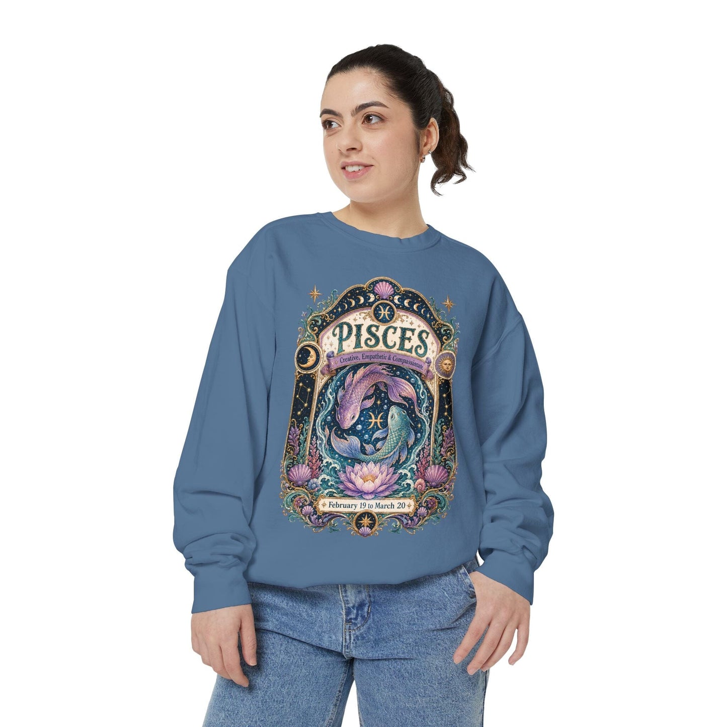 Pisces Zodiac Garment-Dyed Sweatshirt – Mystic Fish Artwork