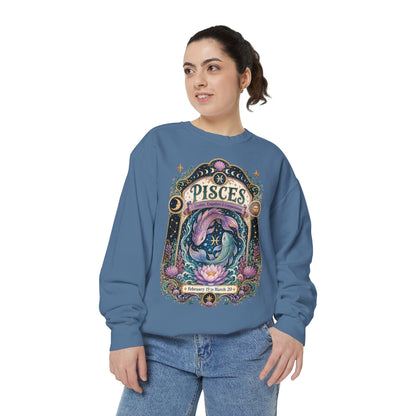 Pisces Zodiac Garment-Dyed Sweatshirt – Mystic Fish Artwork