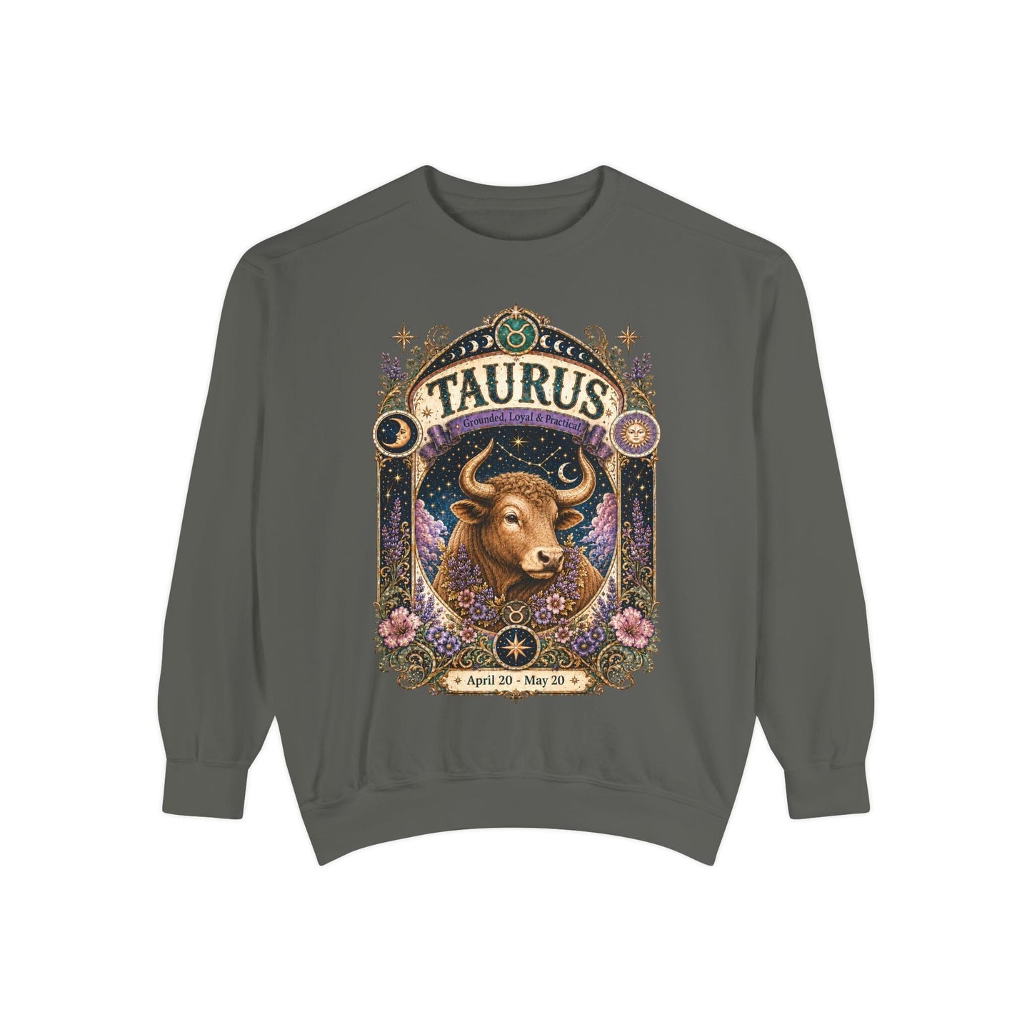 Taurus Zodiac Garment-Dyed Sweatshirt – Mystic Bull Artwork