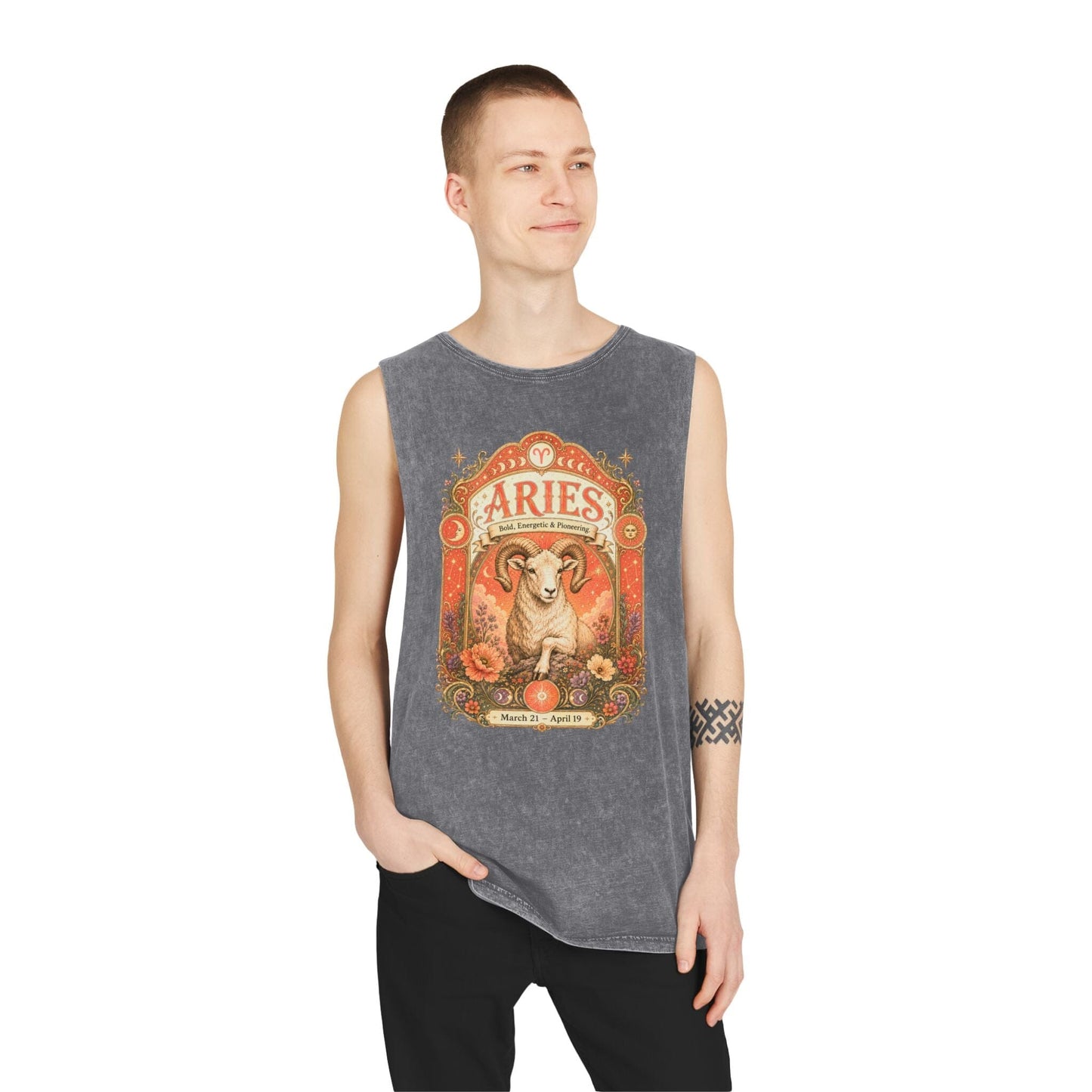 Aries Zodiac Stonewash Tank Top – Cosmic Ram Artwork