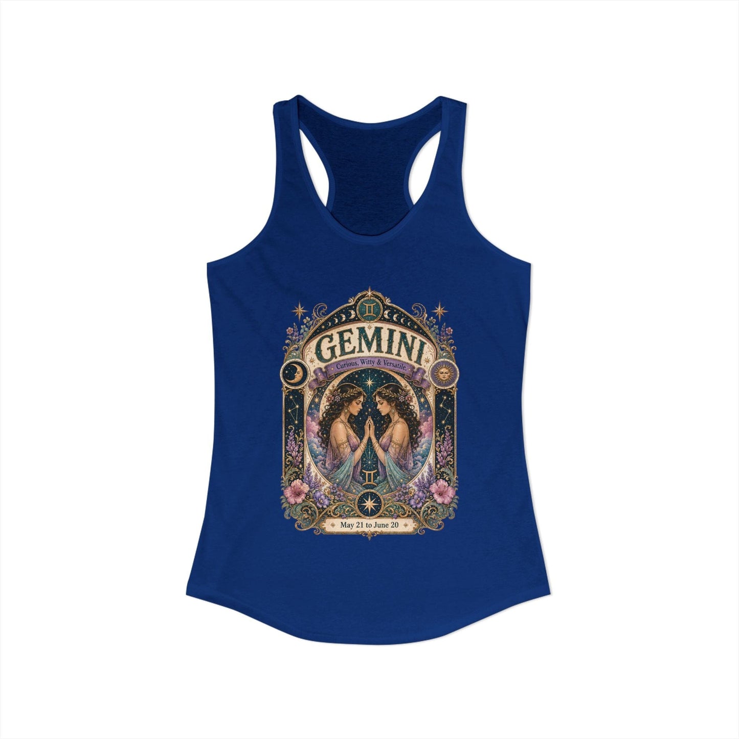 Gemini Zodiac Women's Racerback Tank – Ornate Twins Artwork