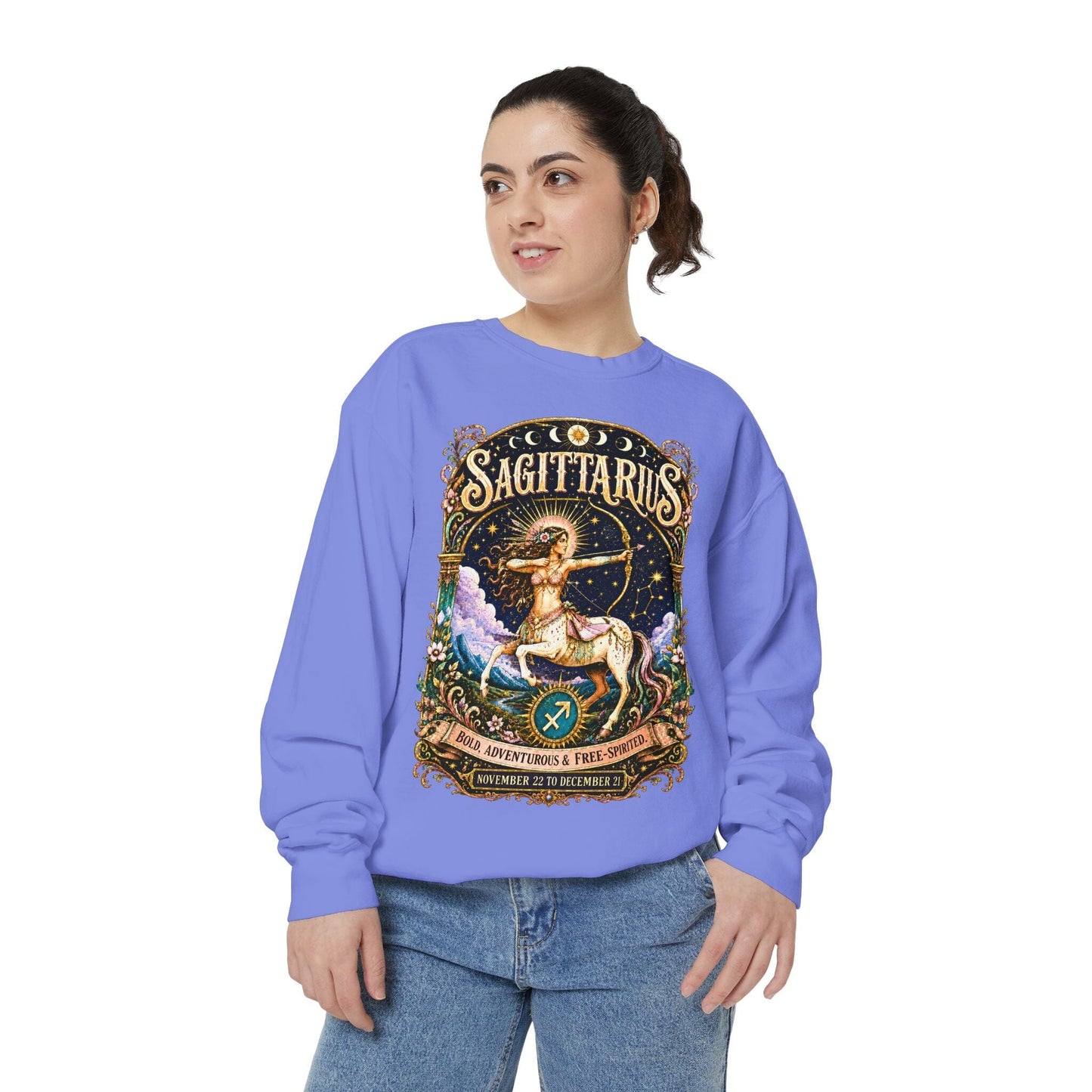 Sagittarius Zodiac Garment-Dyed Sweatshirt – Mystic Archer Artwork