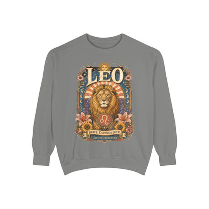 Leo Zodiac Garment-Dyed Sweatshirt – Mystic Lion Artwork