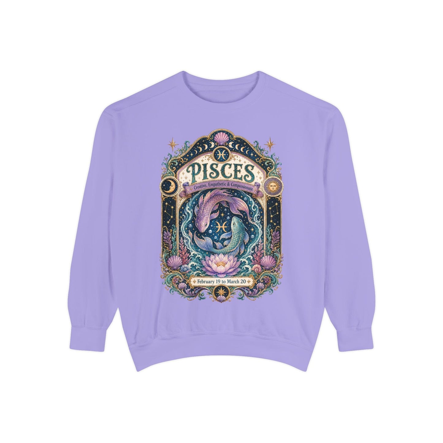 Pisces Zodiac Garment-Dyed Sweatshirt – Mystic Fish Artwork