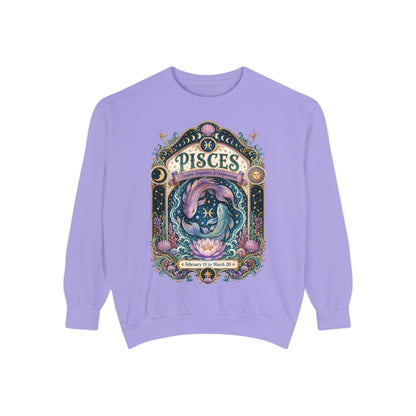 Pisces Zodiac Garment-Dyed Sweatshirt – Mystic Fish Artwork