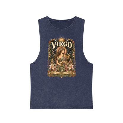 Virgo Zodiac Stonewash Tank Top – Cosmic Maiden Artwork