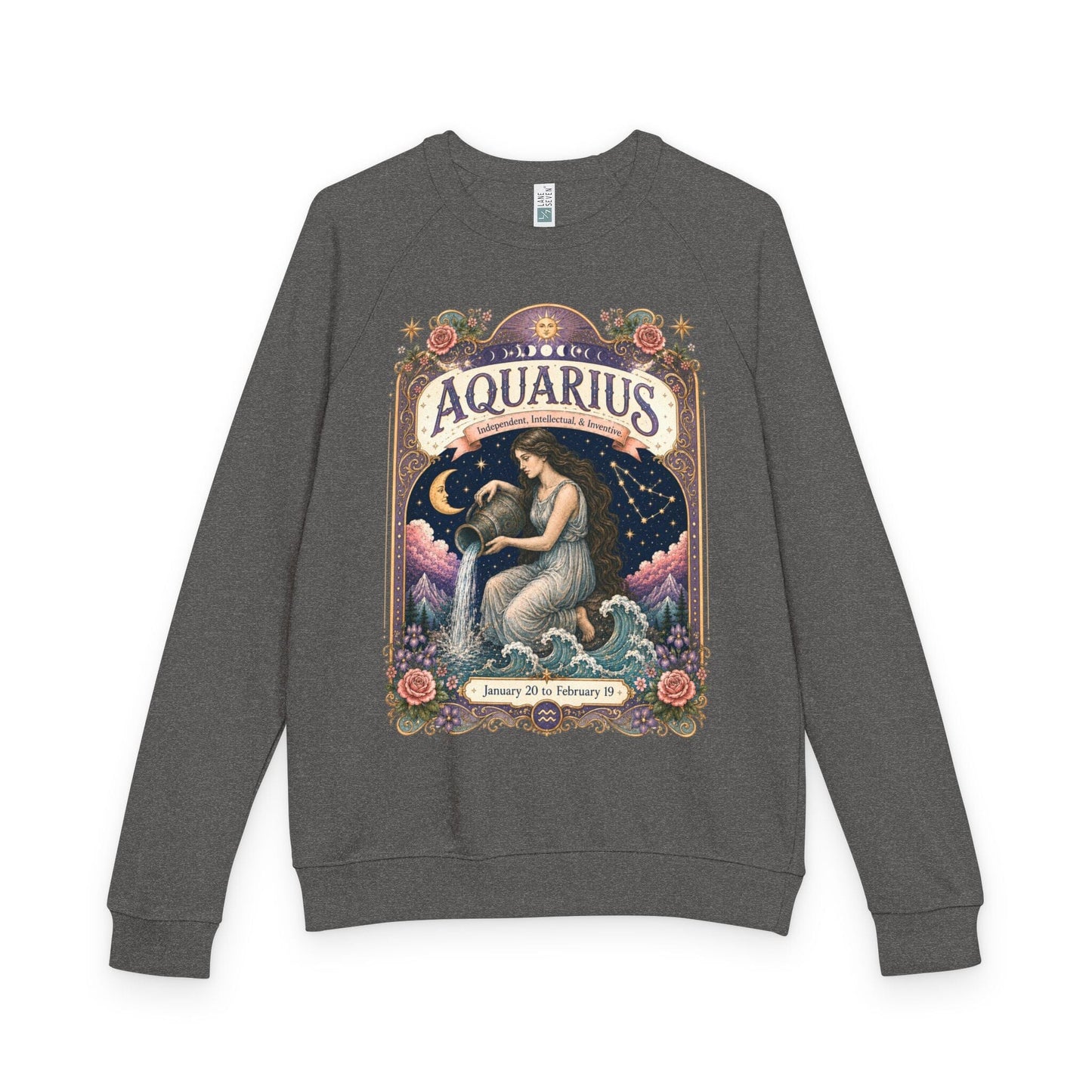 Aquarius Zodiac Raglan Sweatshirt – Ethereal Water Bearer Artwork
