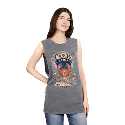 Cancer Zodiac Stonewash Tank Top – Cosmic Crab Artwork