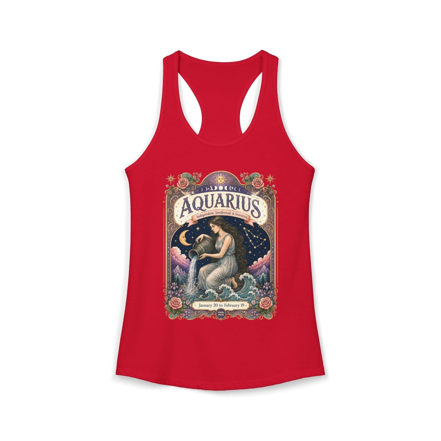 Aquarius Zodiac Women's Racerback Tank – Ornate Water Bearer Artwork
