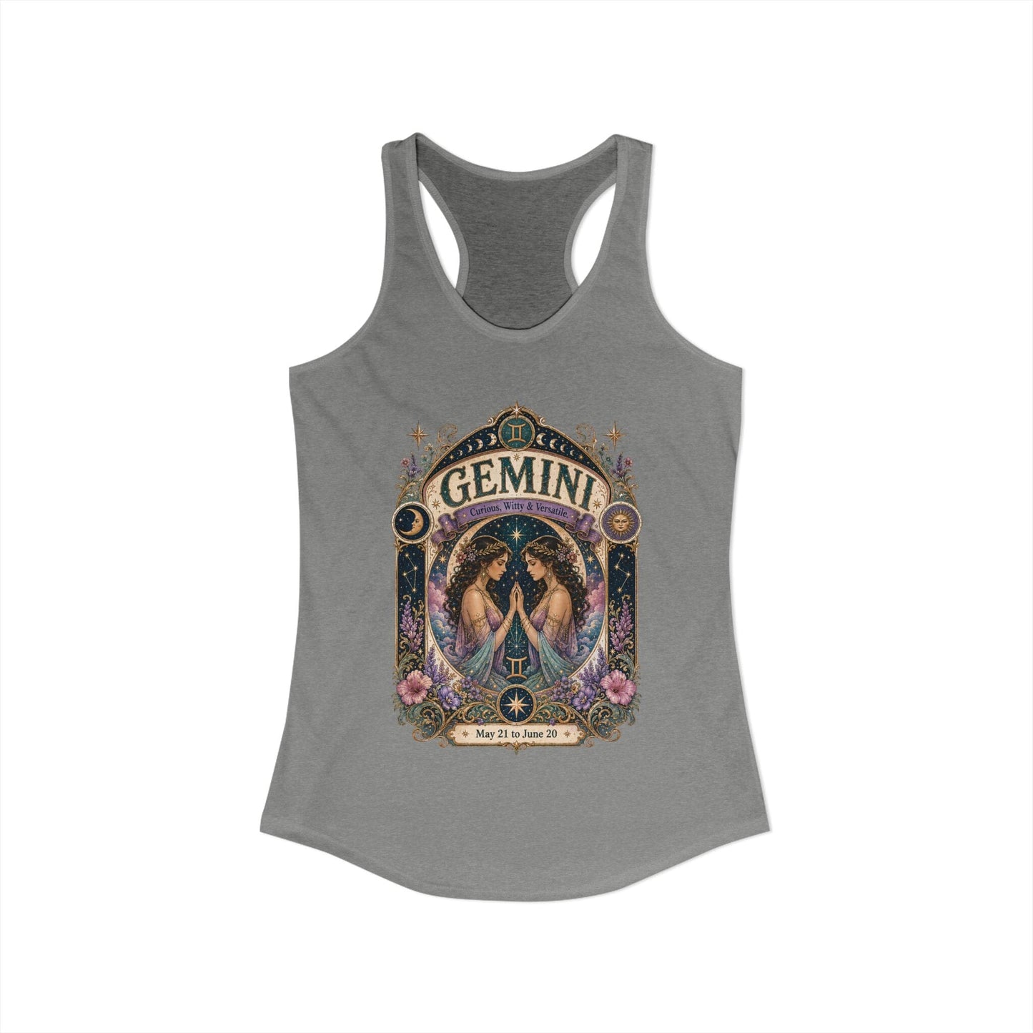 Gemini Zodiac Women's Racerback Tank – Ornate Twins Artwork