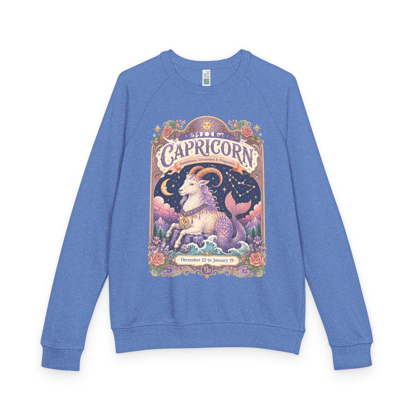 Capricorn Zodiac Raglan Sweatshirt – Ethereal Sea Goat Artwork