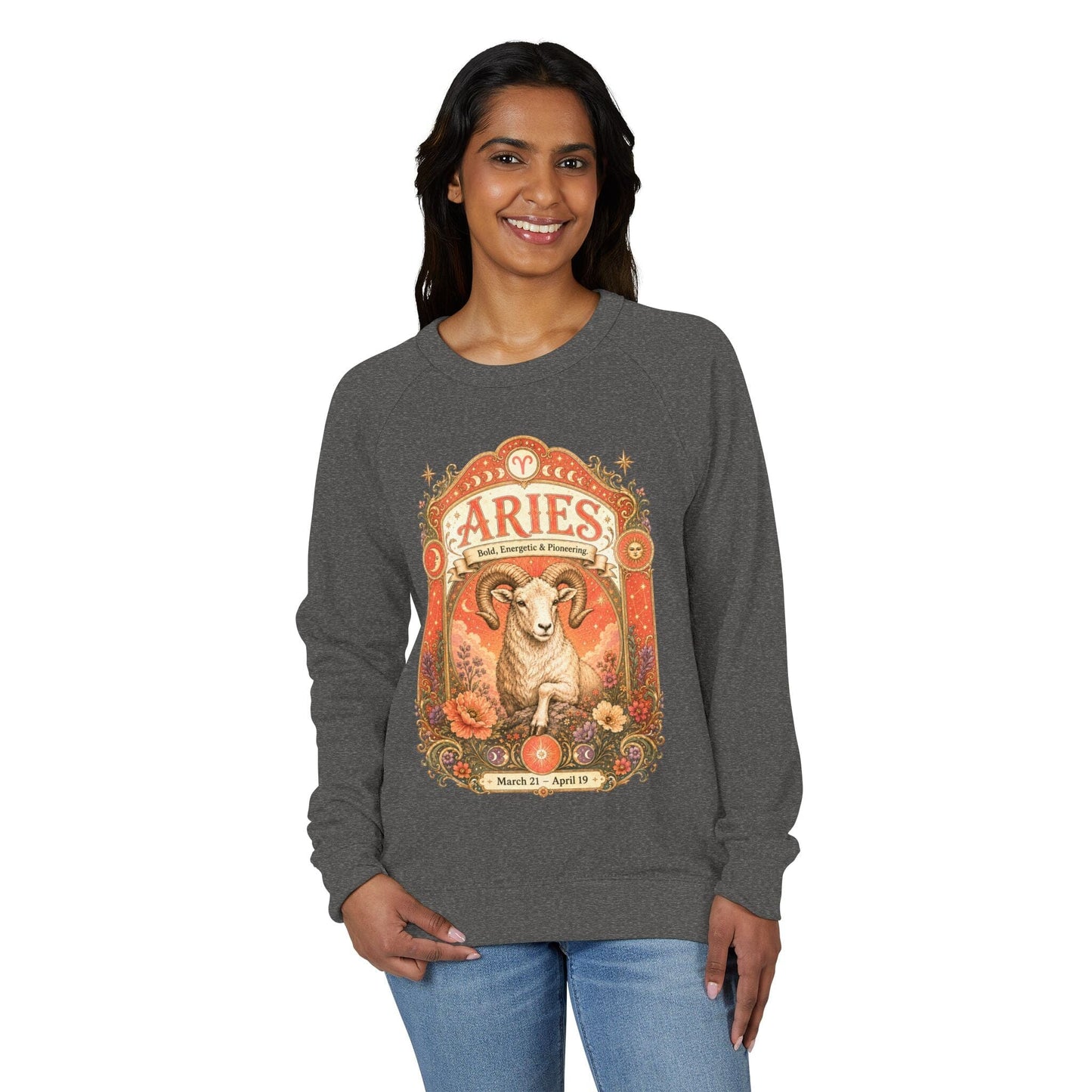 Aries Zodiac Raglan Sweatshirt – Ethereal Ram Artwork