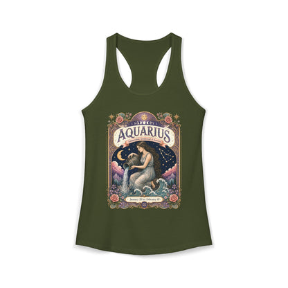 Aquarius Zodiac Women's Racerback Tank – Ornate Water Bearer Artwork