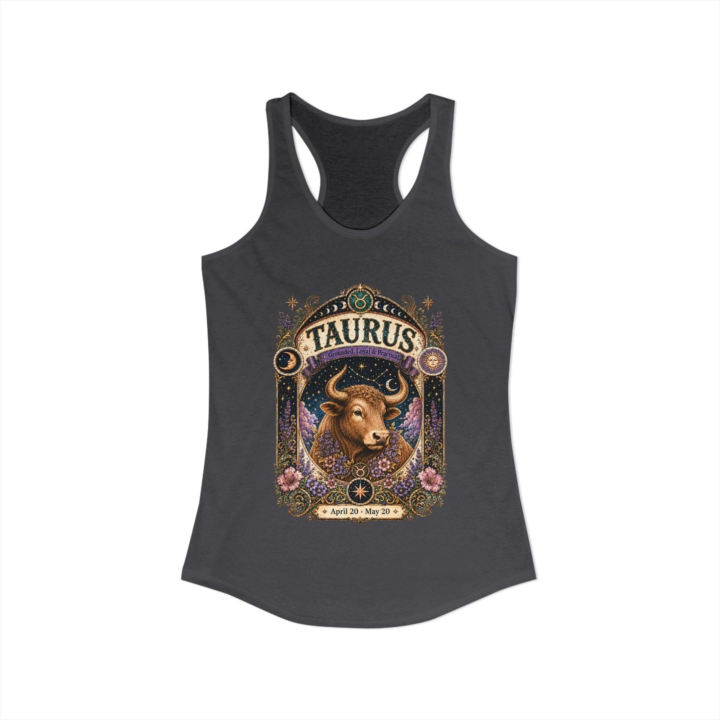 Taurus Zodiac Women's Racerback Tank – Ornate Bull Artwork