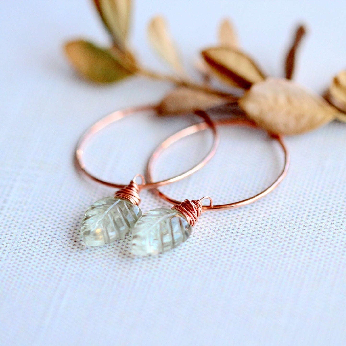 Palm Hoop Earrings | Prasiolite Leaf Hoops