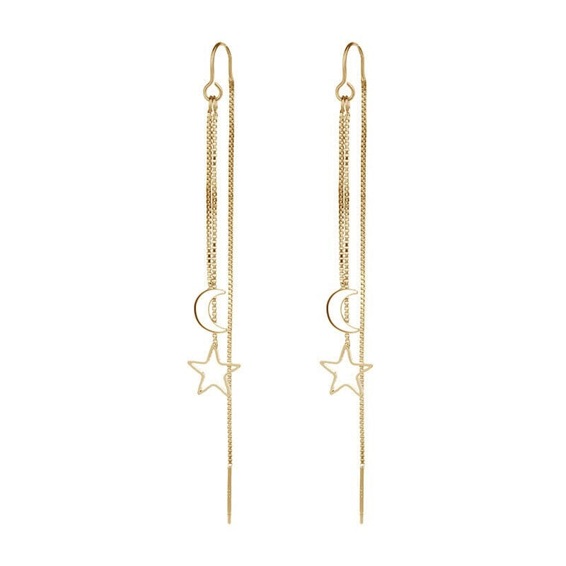 Moon and Star Threader Earrings