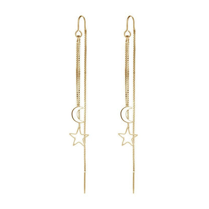 Moon and Star Threader Earrings