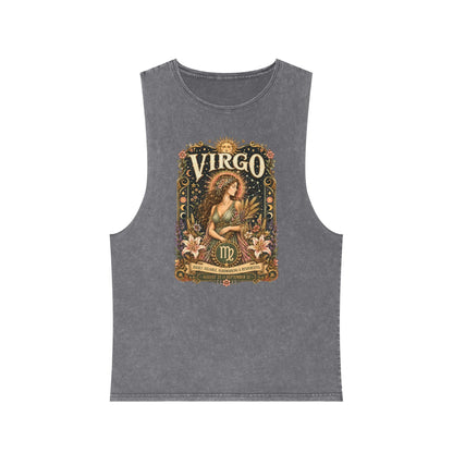 Virgo Zodiac Stonewash Tank Top – Cosmic Maiden Artwork