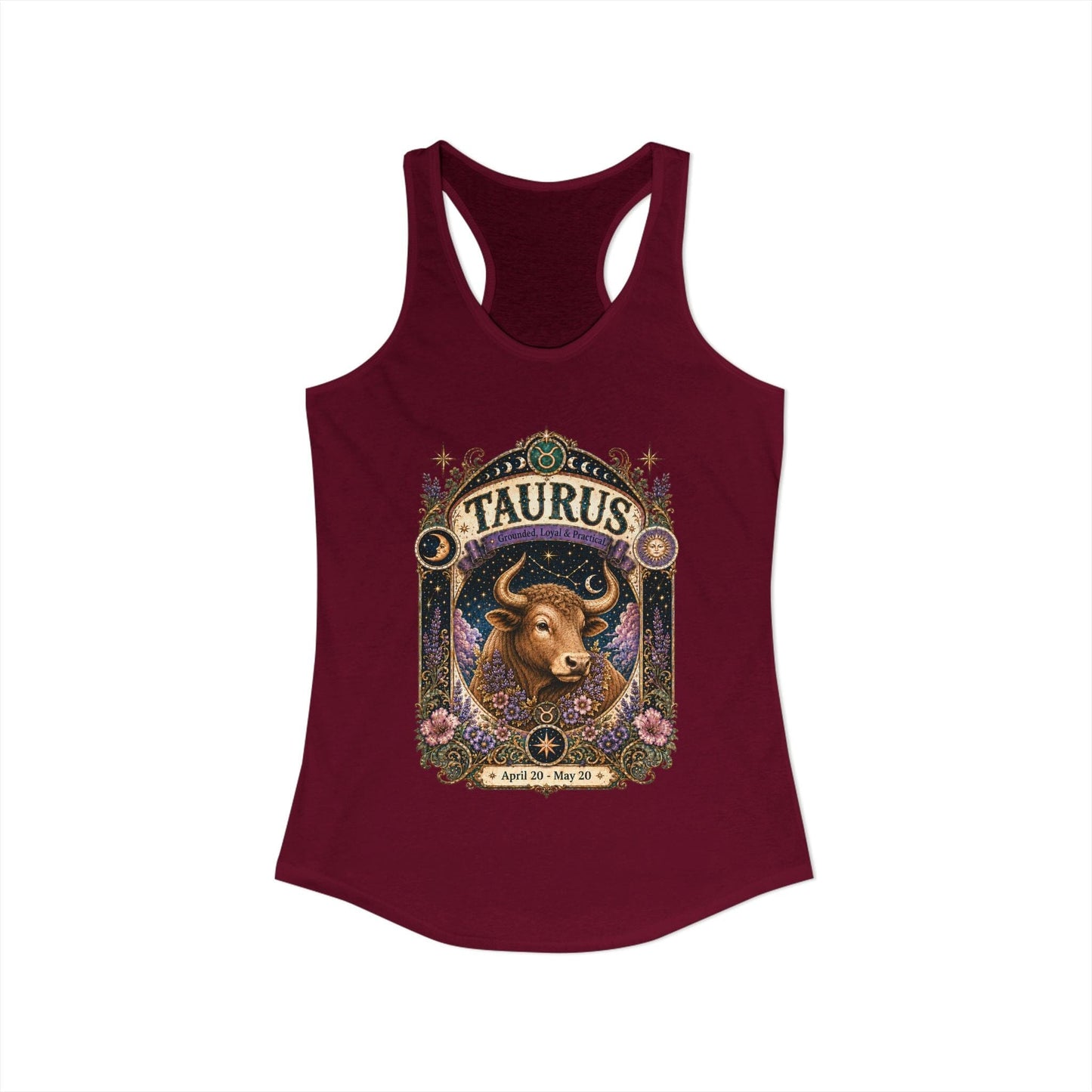 Taurus Zodiac Women's Racerback Tank – Ornate Bull Artwork
