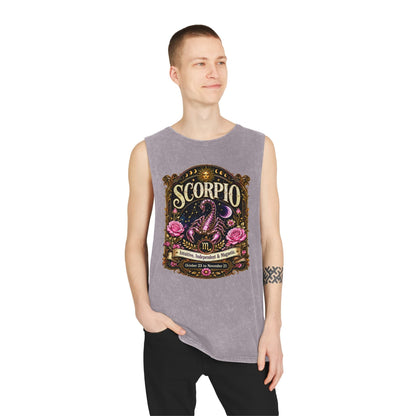 Scorpio Zodiac Stonewash Tank Top – Cosmic Scorpion Artwork