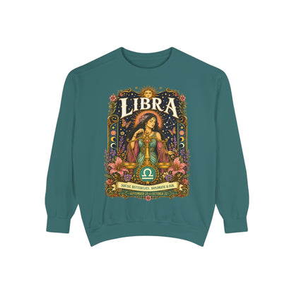 Libra Zodiac Garment-Dyed Sweatshirt – Mystic Scales Artwork