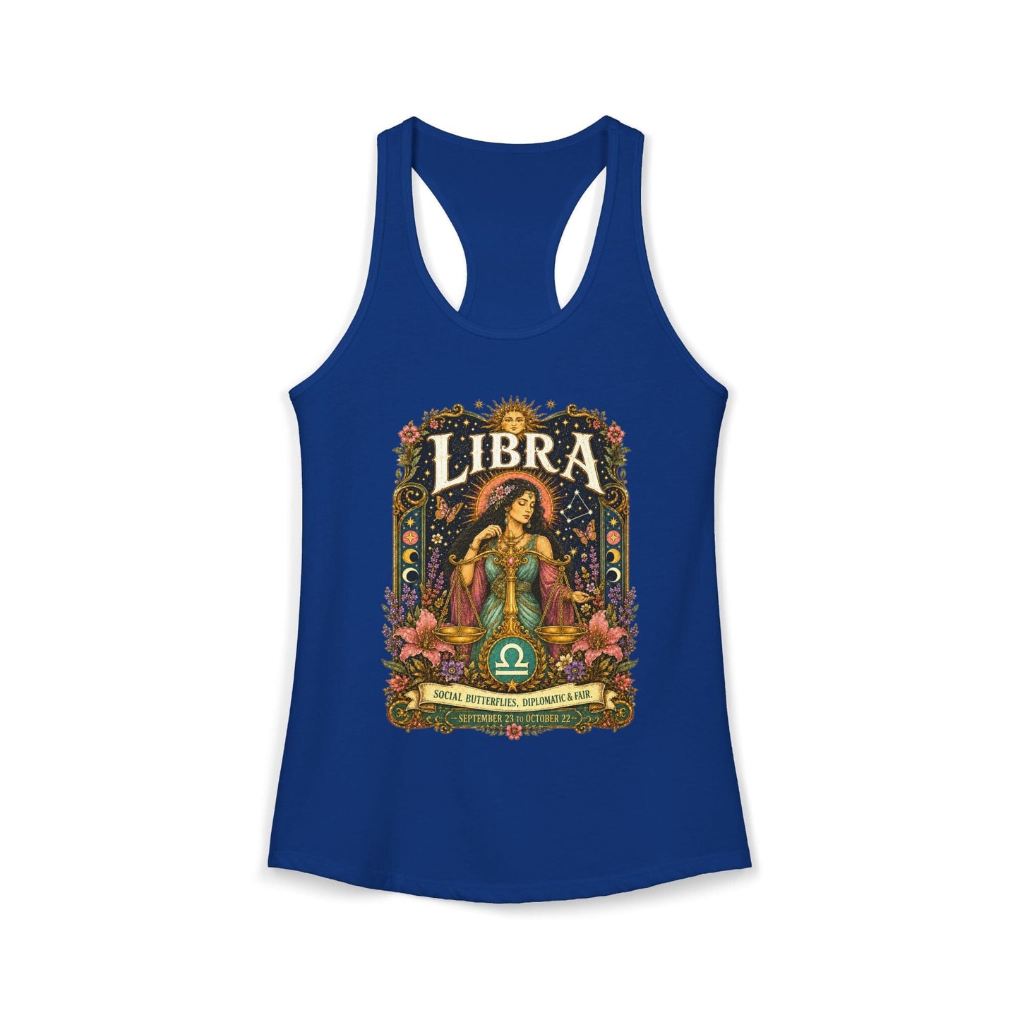 Libra Zodiac Women's Racerback Tank – Ornate Scales Artwork