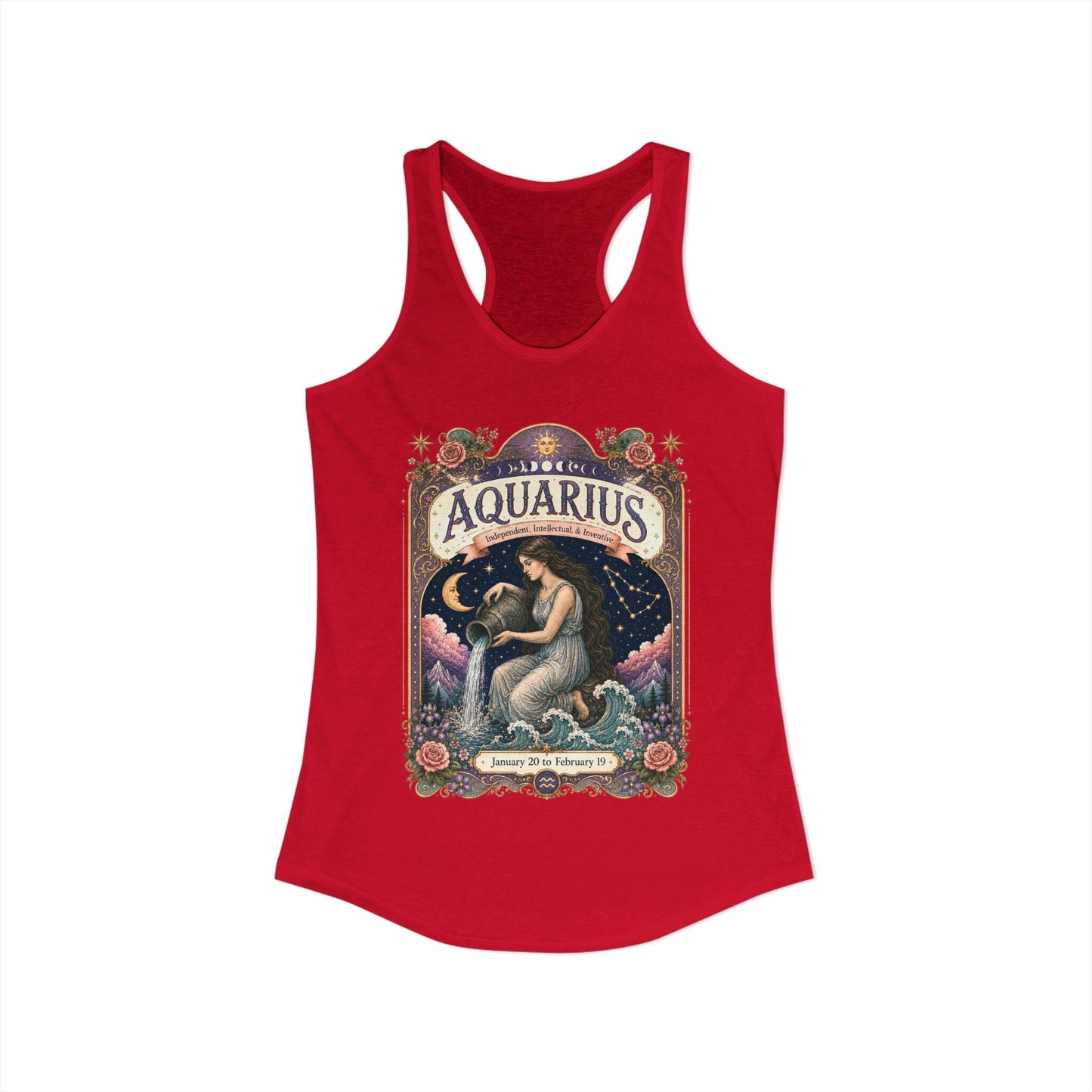 Aquarius Zodiac Women's Racerback Tank – Ornate Water Bearer Artwork