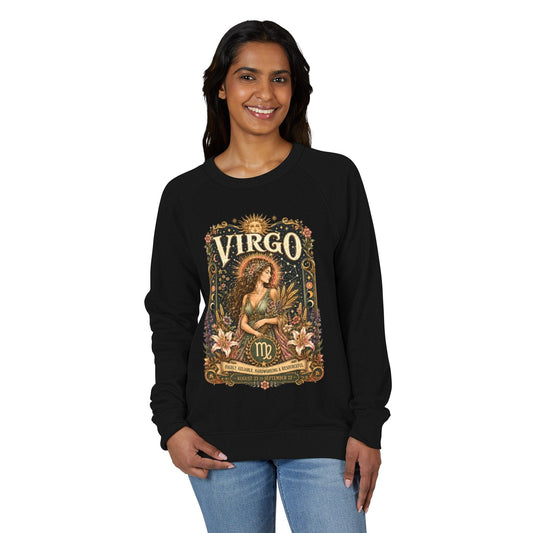 Virgo Zodiac Raglan Sweatshirt – Ethereal Maiden Artwork
