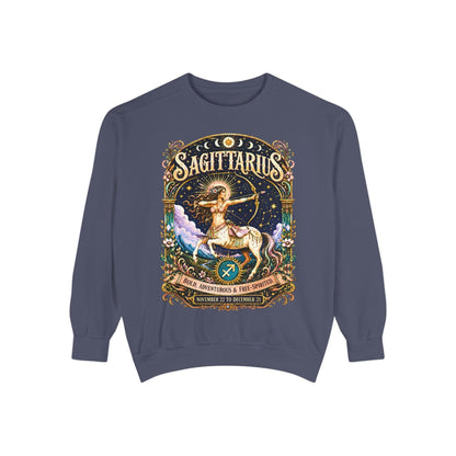 Sagittarius Zodiac Garment-Dyed Sweatshirt – Mystic Archer Artwork