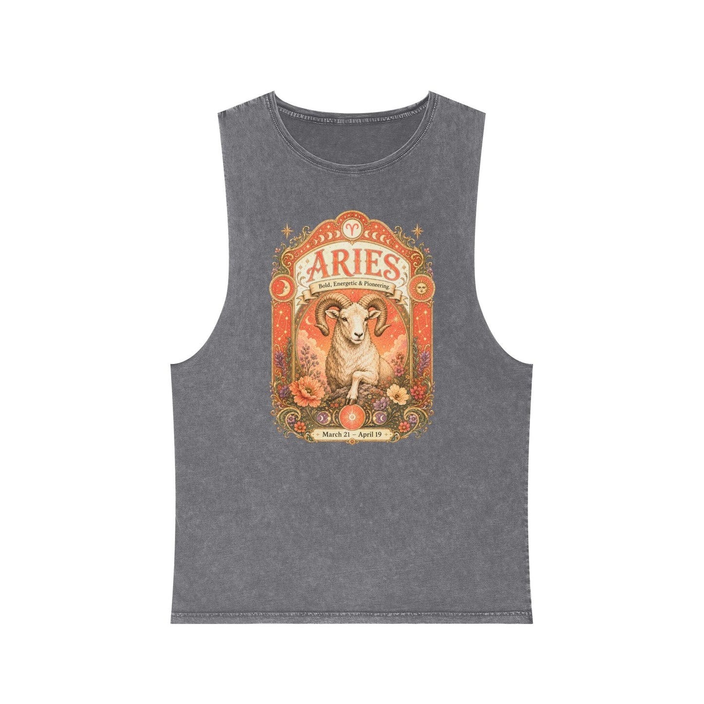 Aries Zodiac Stonewash Tank Top – Cosmic Ram Artwork