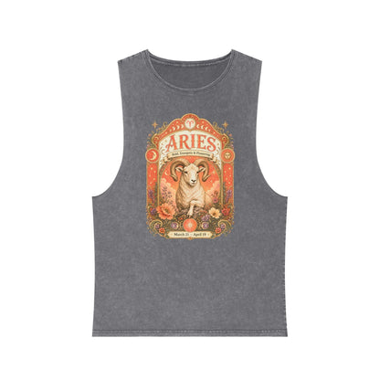 Aries Zodiac Stonewash Tank Top – Cosmic Ram Artwork