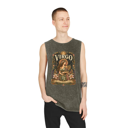 Virgo Zodiac Stonewash Tank Top – Cosmic Maiden Artwork