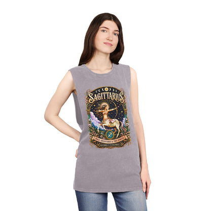 Sagittarius Zodiac Stonewash Tank Top – Cosmic Archer Artwork