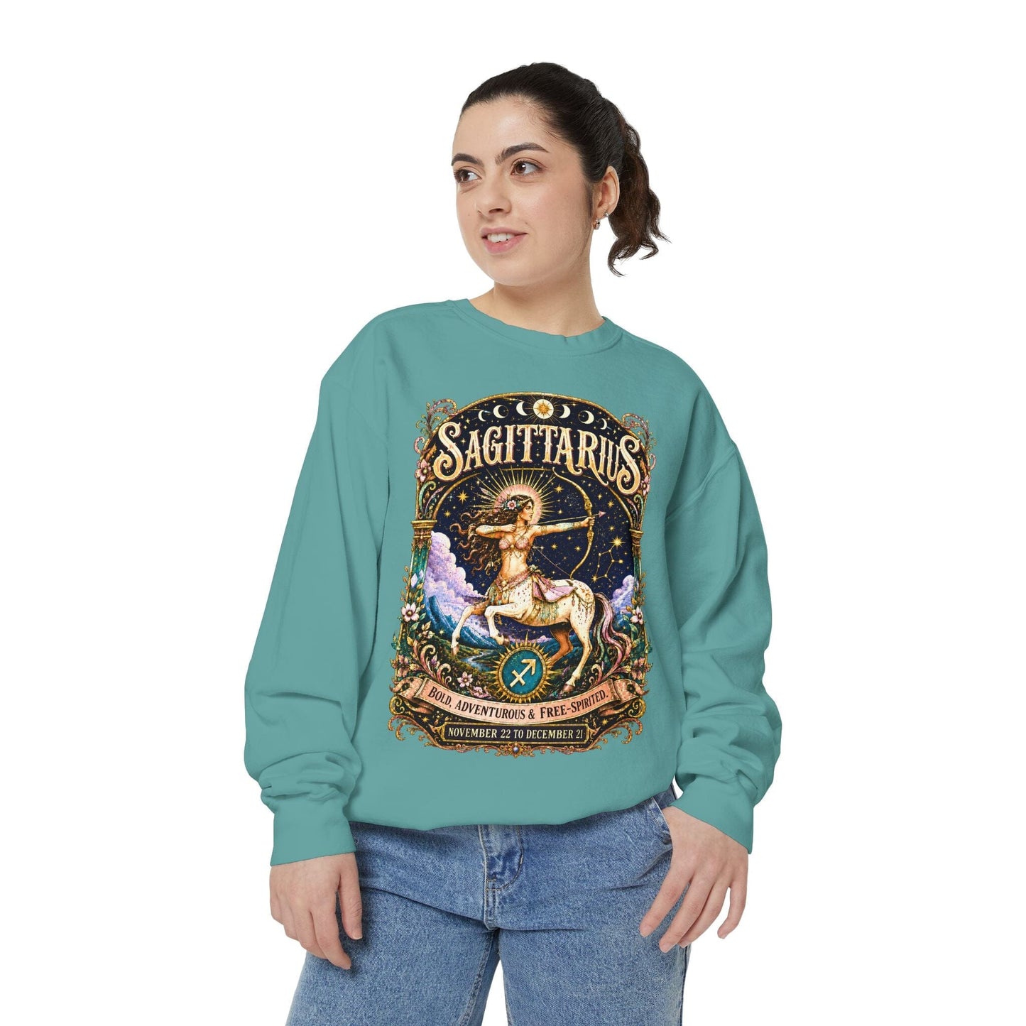 Sagittarius Zodiac Garment-Dyed Sweatshirt – Mystic Archer Artwork