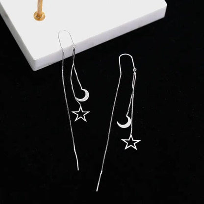 Moon and Star Threader Earrings