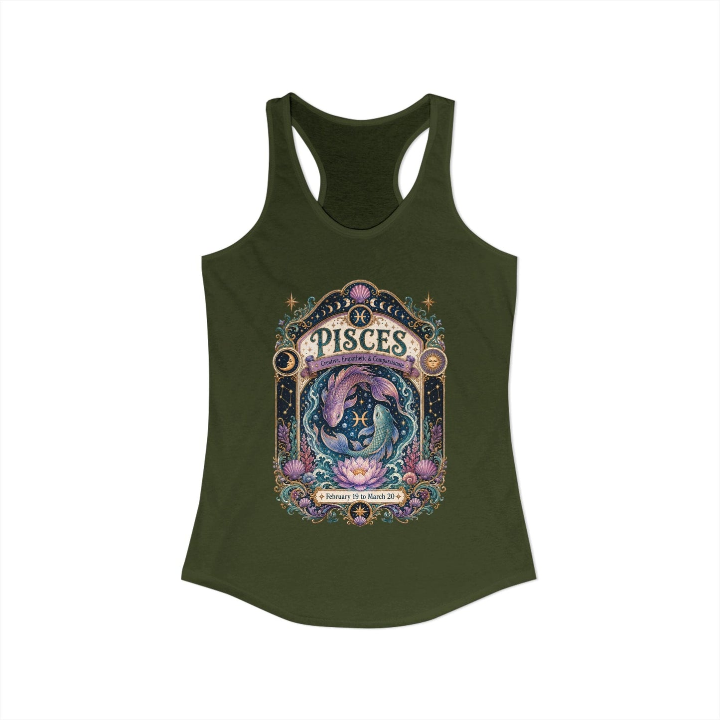 Pisces Zodiac Women's Racerback Tank – Ornate Fish Artwork