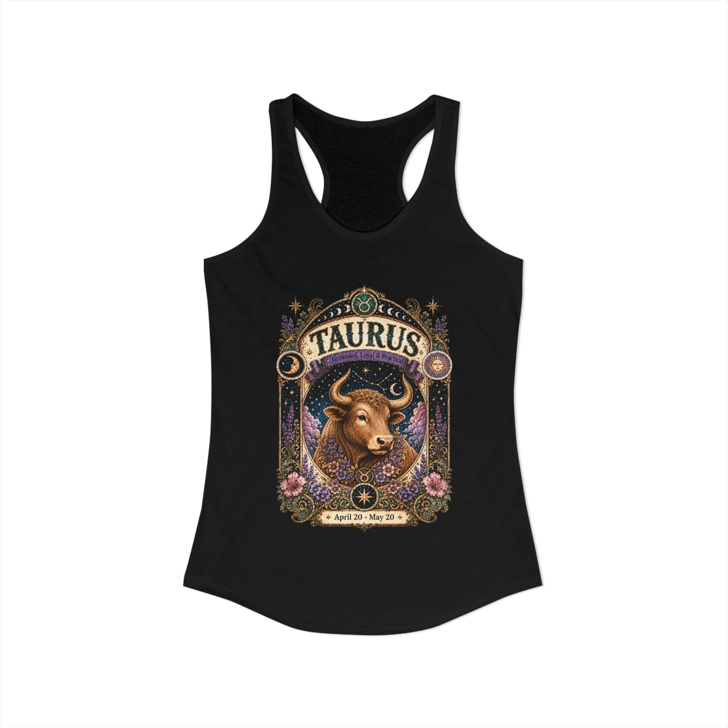Taurus Zodiac Women's Racerback Tank – Ornate Bull Artwork