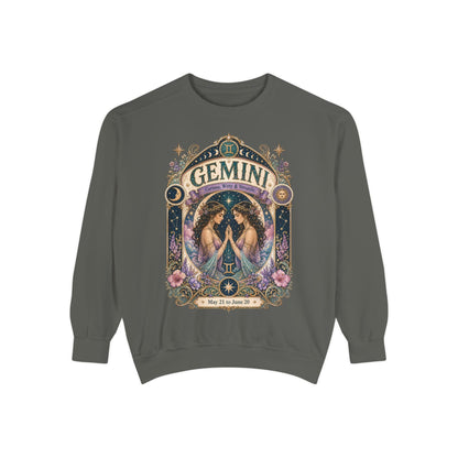Gemini Zodiac Garment-Dyed Sweatshirt – Mystic Twins Artwork