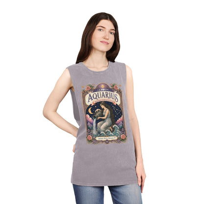 Aquarius Zodiac Stonewash Tank Top – Cosmic Water Bearer Artwork